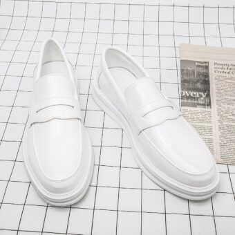 Men's synthetic leather formal loafers in white with check pattern background