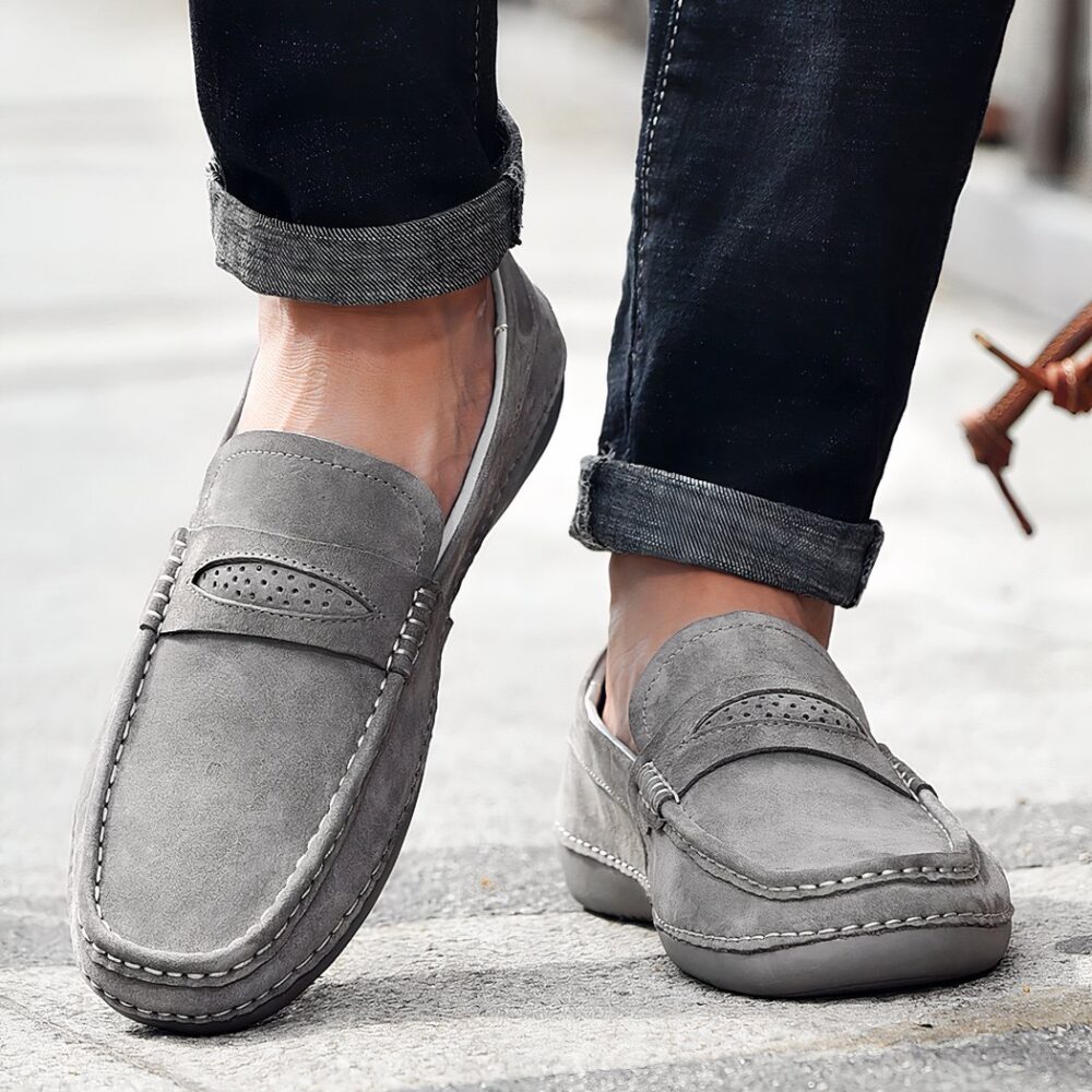 Men's casual grey suede loafers - Image 2