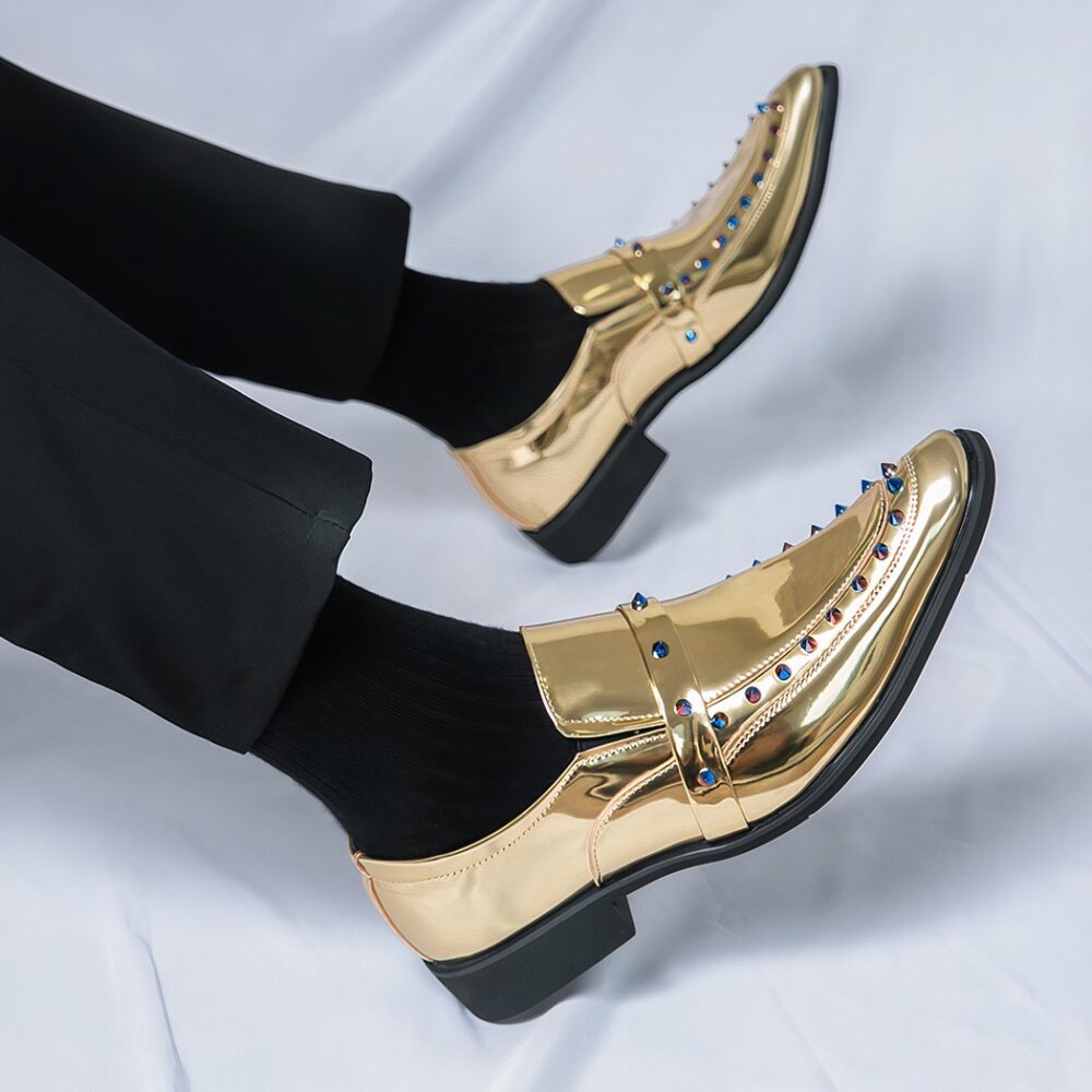Men's gold brogue-style loafers - Image 3
