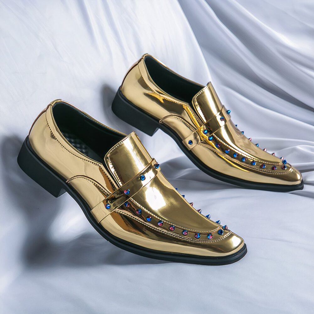 Men's gold brogue-style loafers - Image 2