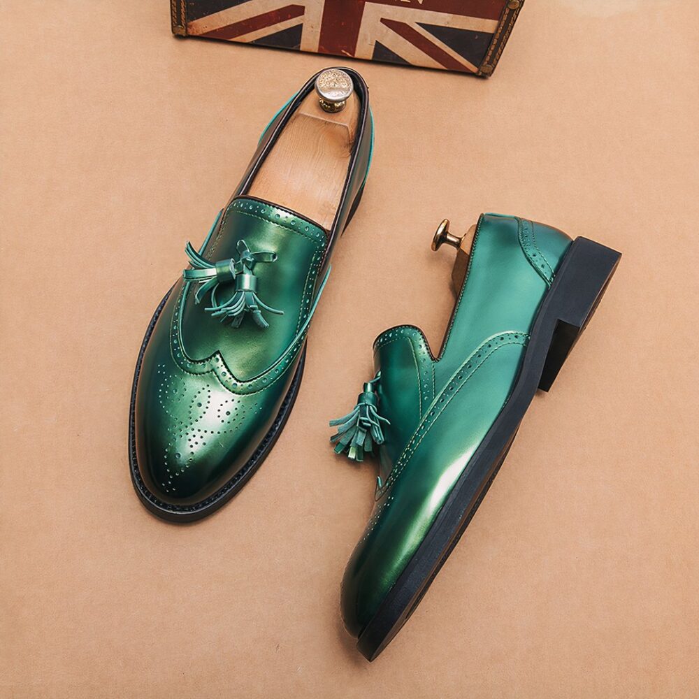 Men's metallic green tassel loafers - Image 4