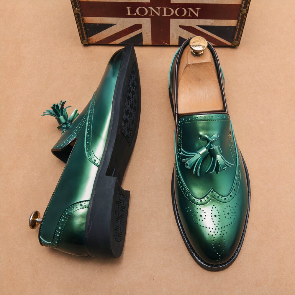 Men's metallic green tassel loafers - Image 3