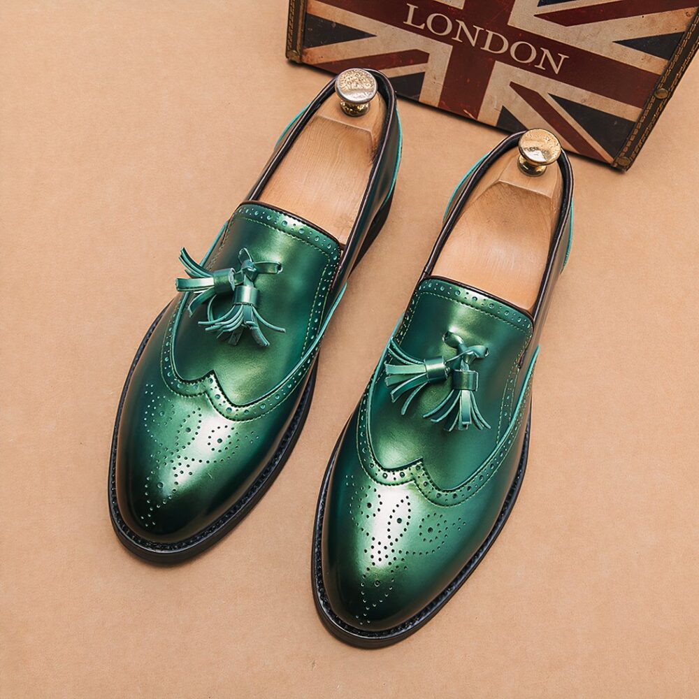 Men's metallic green tassel loafers - Image 2