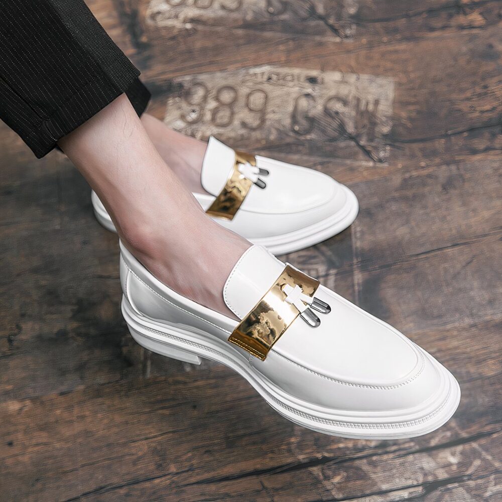 Men's white patent tassel loafers - Image 2