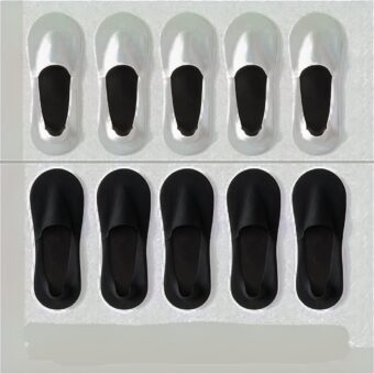 5 white socks at the top and 5 black socks at the bottom of the image
