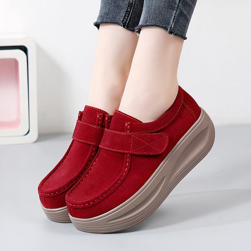 Suede-effect wedge loafers with velcro fastening for women - Image 5