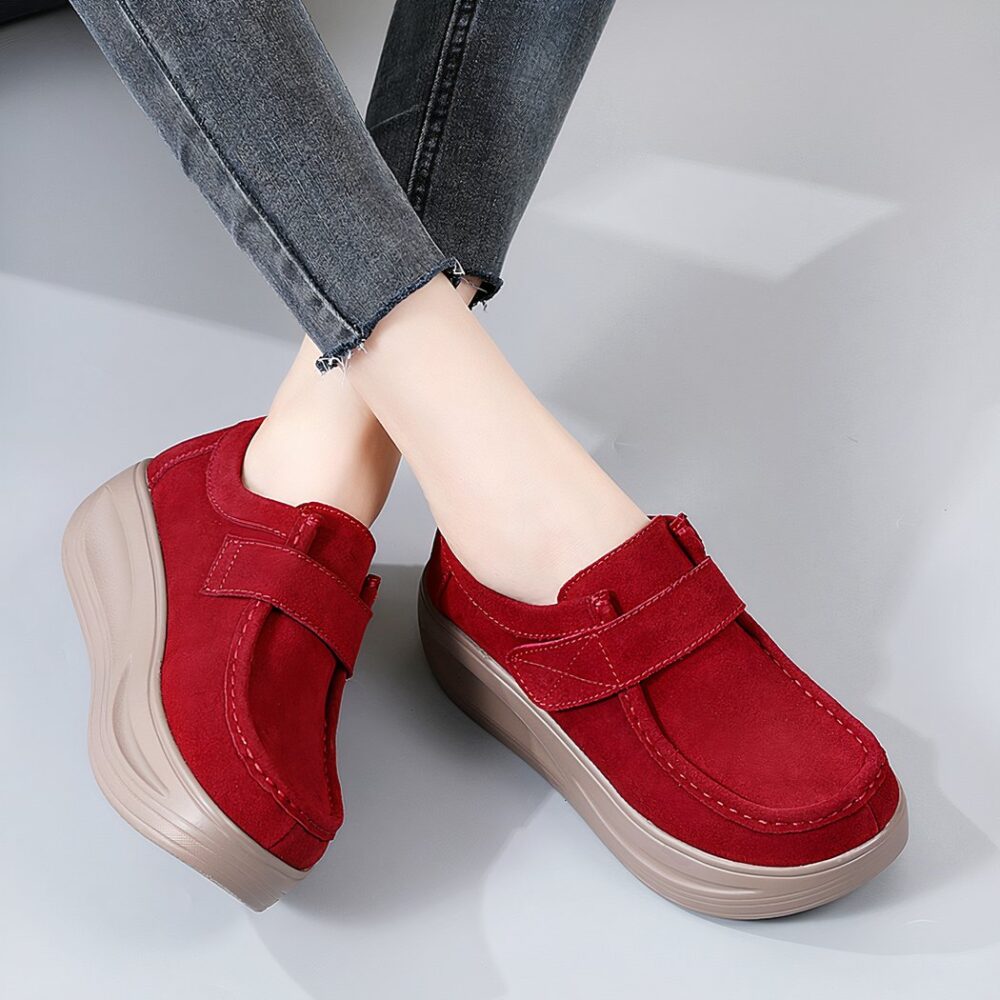 Suede-effect wedge loafers with velcro fastening for women - Image 2