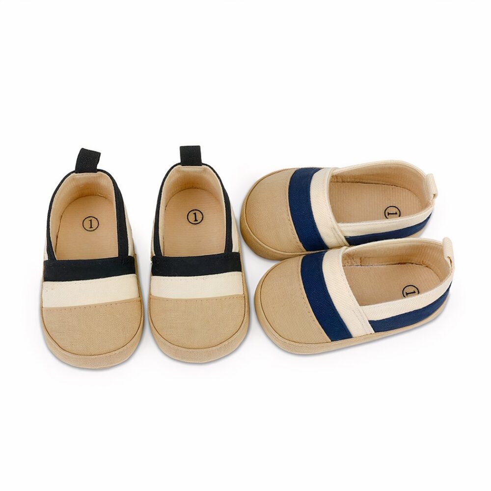 Summer moccasins in canvas with colored stripes for baby boys - Image 2