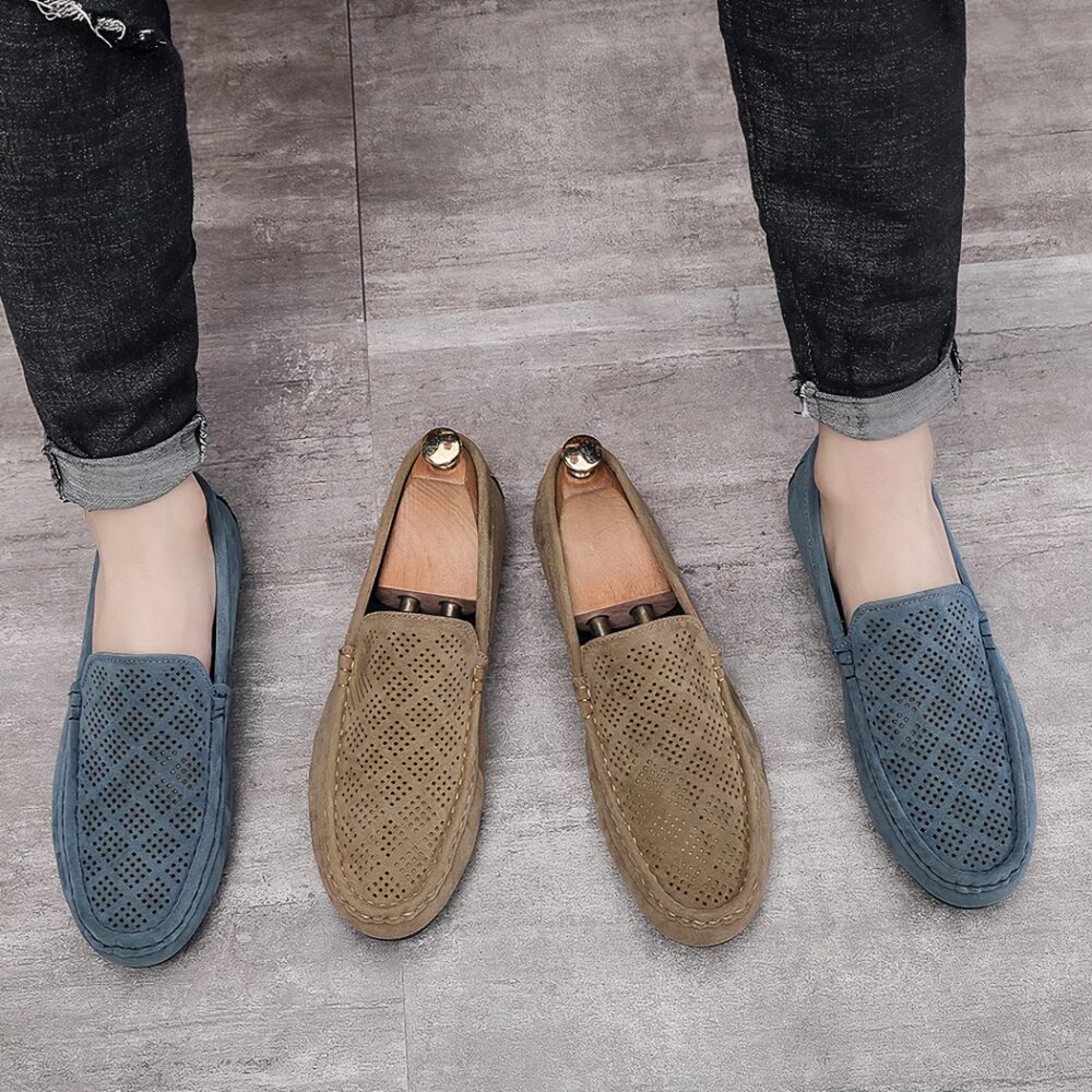 Synthetic suede loafers with an original design for men - Image 5