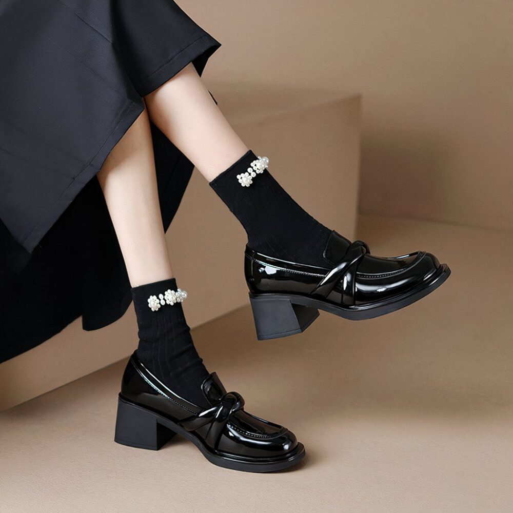 Women's black square-heeled loafers - Image 2