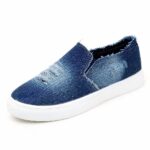 Women's denim platform loafers with white background