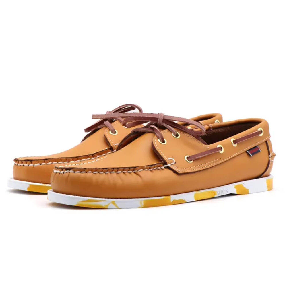 Leather boat loafers with colored sole for men - Image 2