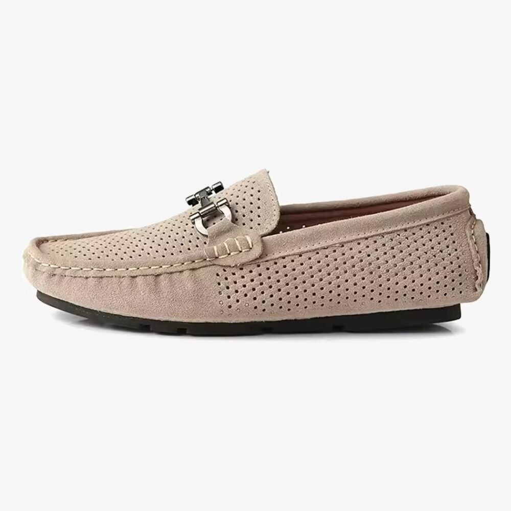 Breathable suede boat loafers for men on a white background
