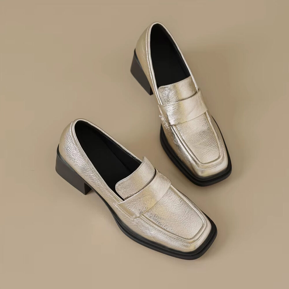 Gold heeled loafers for women - Image 2