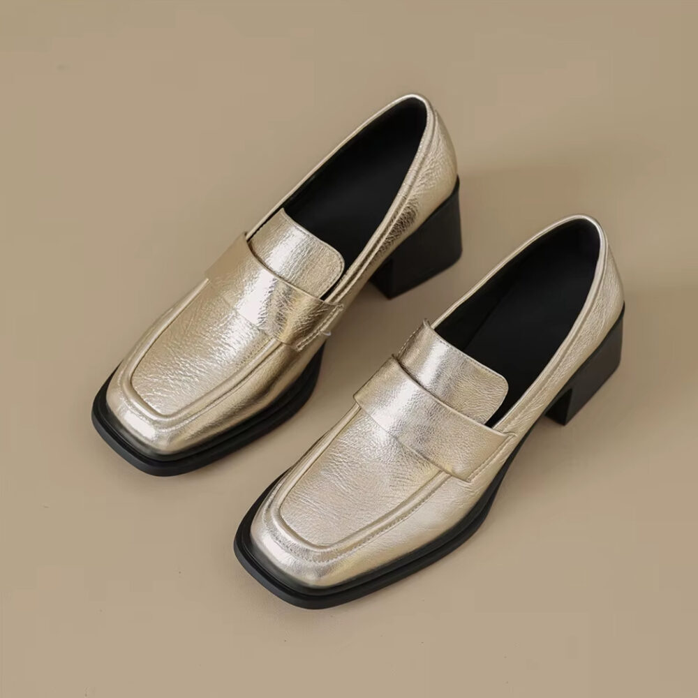 Gold heeled loafers for women - Image 3