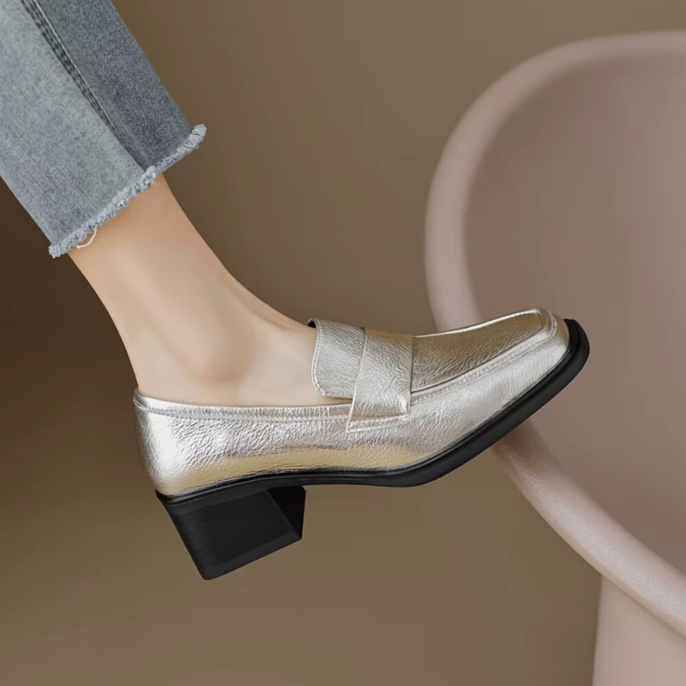 Gold heeled loafers for women - Image 4