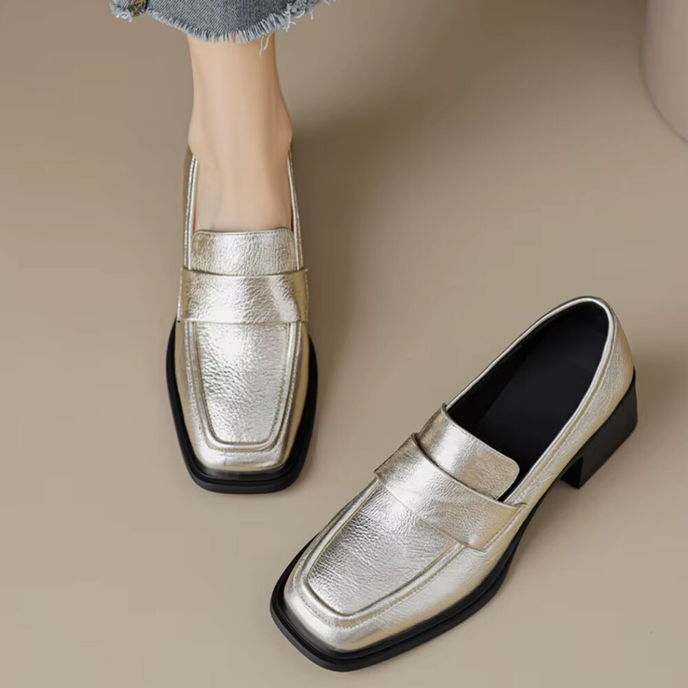 Gold heeled loafers for women - Image 5