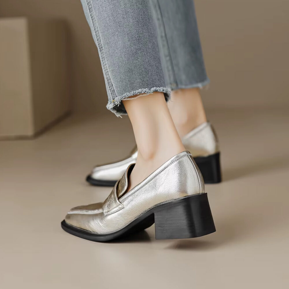Gold heeled loafers for women - Image 6