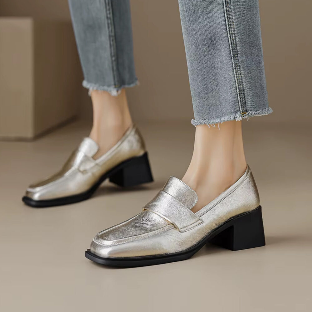 Gold heeled loafers for women - Image 7
