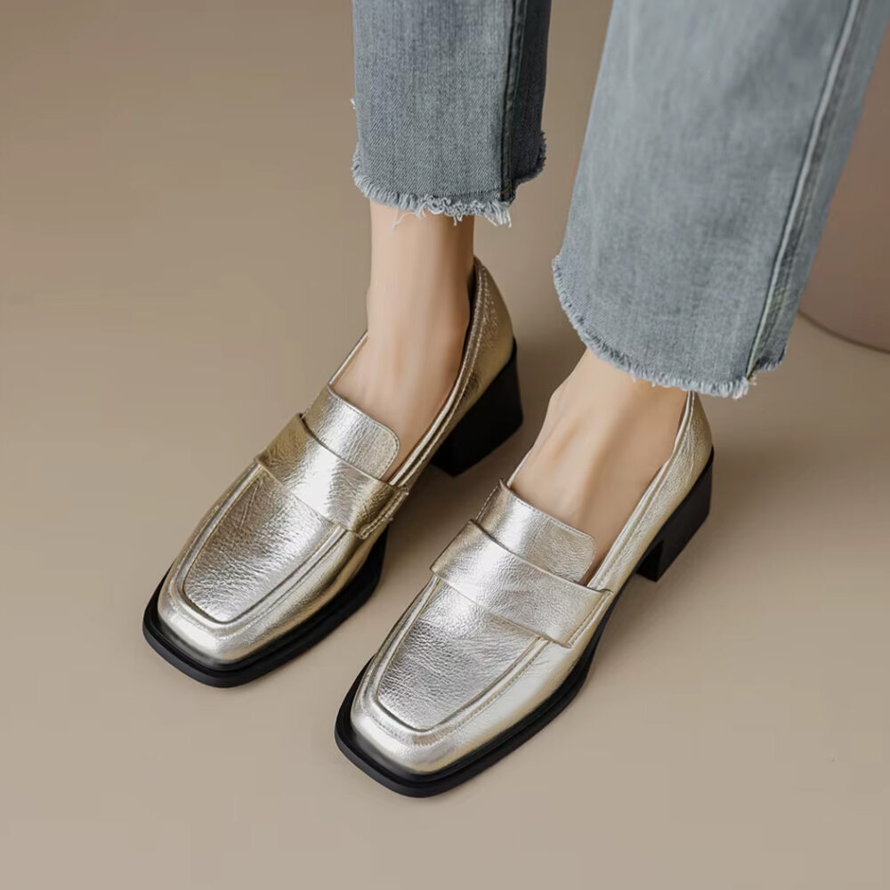 Gold heeled loafers for women - Image 8
