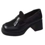 Platform loafer with black vintage-style heel on a white background