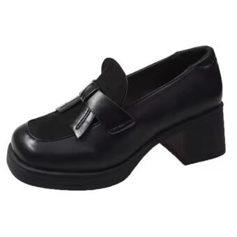 Platform loafer with black vintage-style heel on a white background