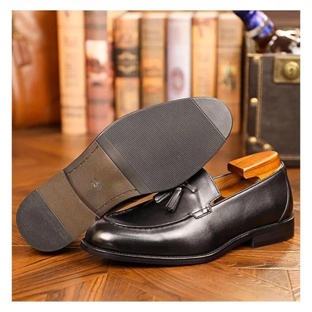 Genuine leather dress loafers with tassels for men - Image 2