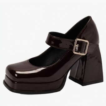 Square-heeled patent Chunky loafer on a white background
