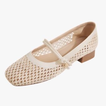 Women’s knit loafer ballerinas on a very light gray background