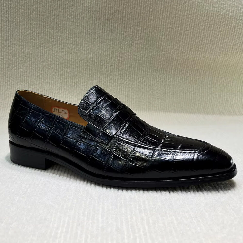 Italian leather crocodile-effect loafers for men - Image 2