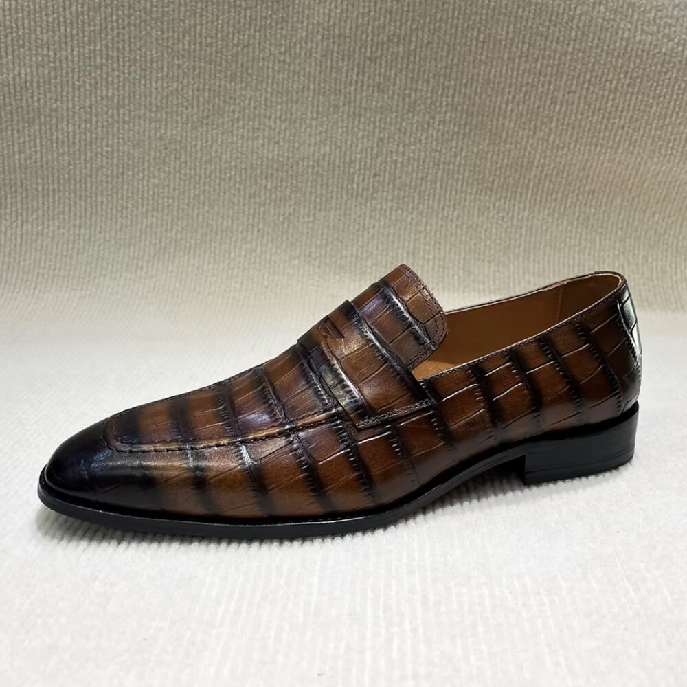 Italian leather crocodile-effect loafers for men - Image 3