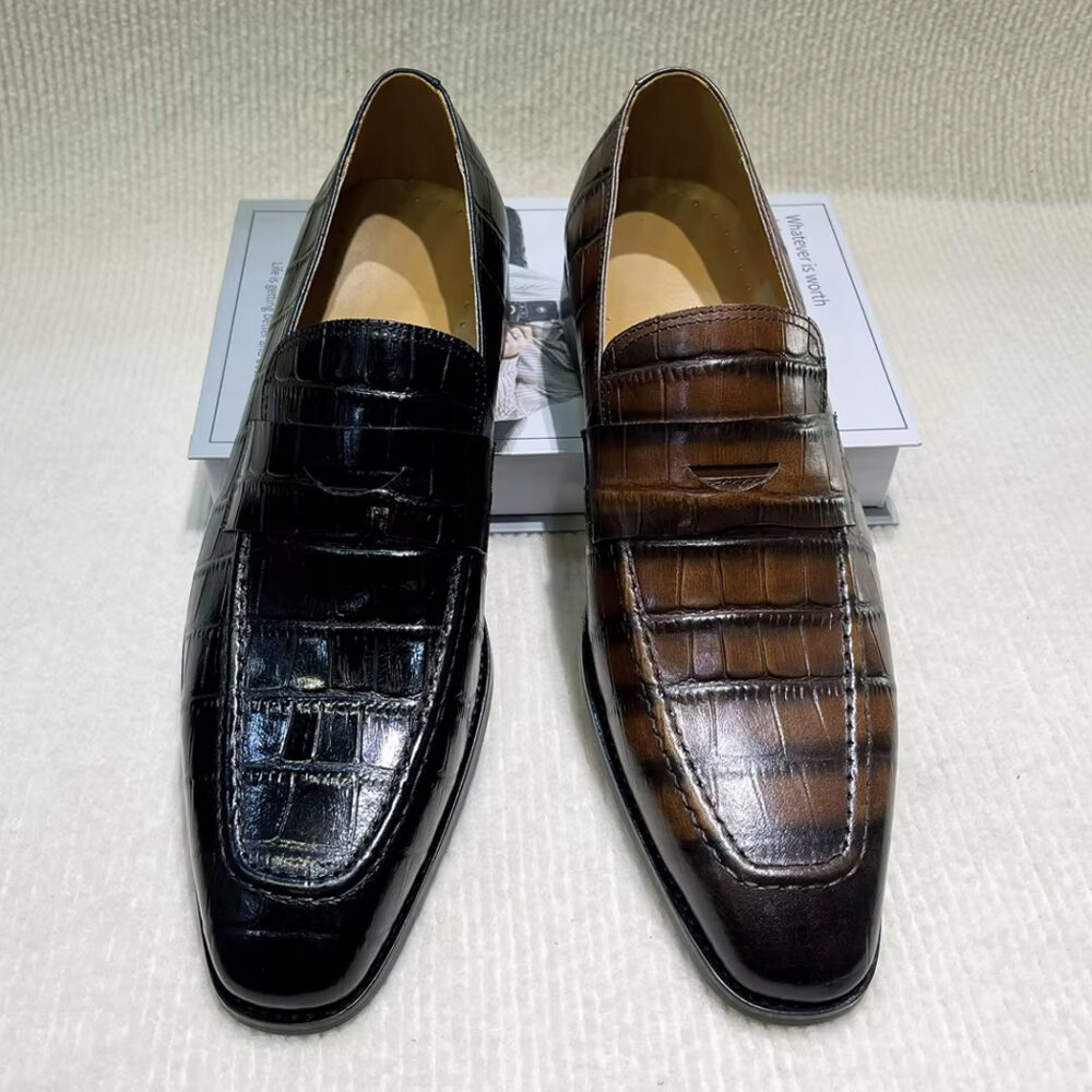 Italian leather crocodile-effect loafers for men - Image 5